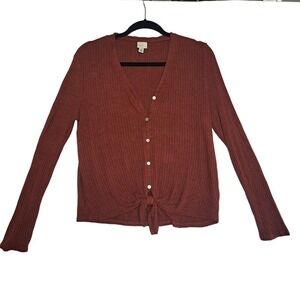 Express One Eleven Cardigan Women S Rust Ribbed Tie Front Cropped Knit‎ Lounge